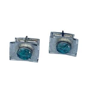 Vintage Sterling Silver Green Oval Stone Cufflinks Jewelry Accessories